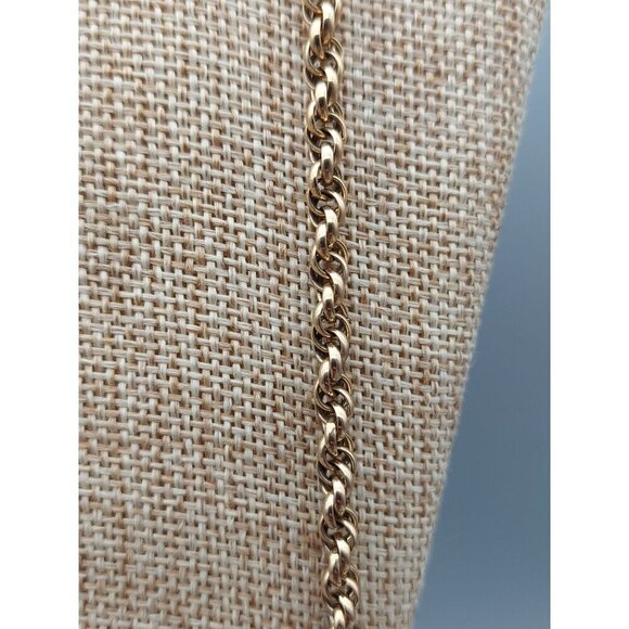 Long Gold Tone Pull Over Thick Twisted Chain Necklace Filigree Ball Blue Crystal - Picture 10 of 10